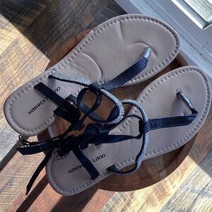 Black and Silver Women's Sandals with Rhinestones - Bling!